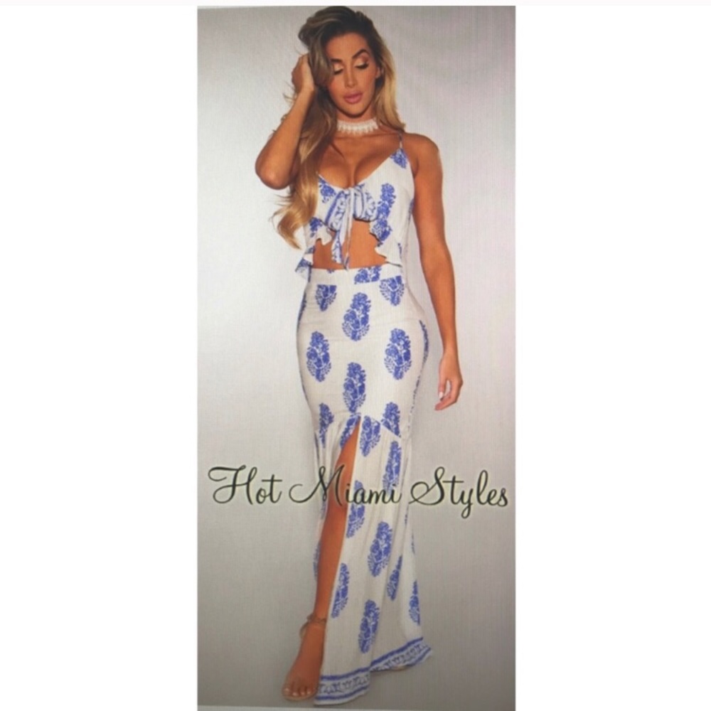 Hot Miami styles blue White vacation dress
